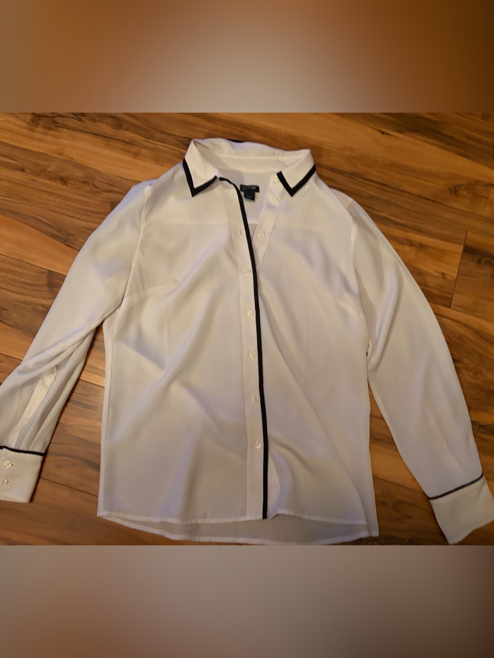 J. Crew Classic White Long-Sleeve Blouse with Black Trim